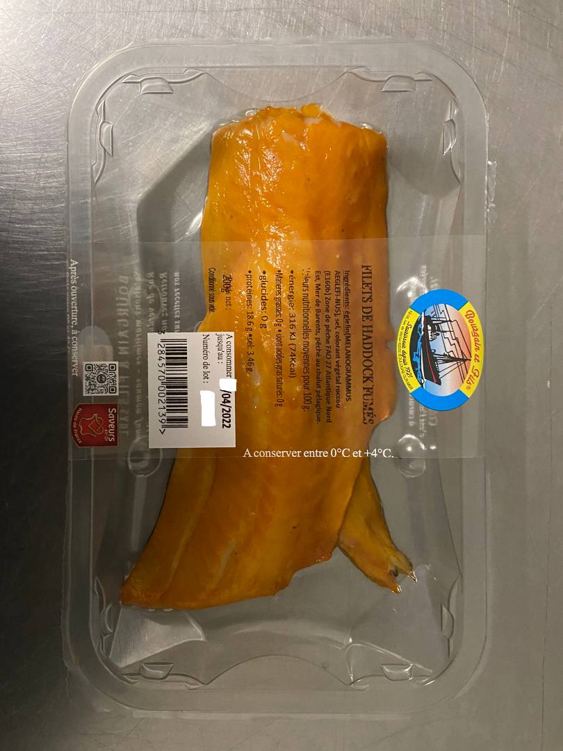 Filets de haddock fumés barquette sous vide skin 200g Bourgain et Fils : photo du produit rappelé le 13/04/2022