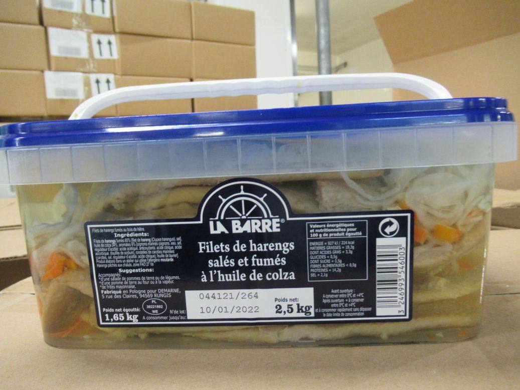 Filets de harengs sales et fumes a l'huile de colza La Barre : photo du produit rappelé le 03/12/2021