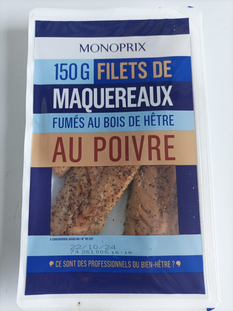 Filets de maquereaux fumés au bois de hêtre au poivre 150g Monoprix : photo du produit rappelé le 27/09/2024