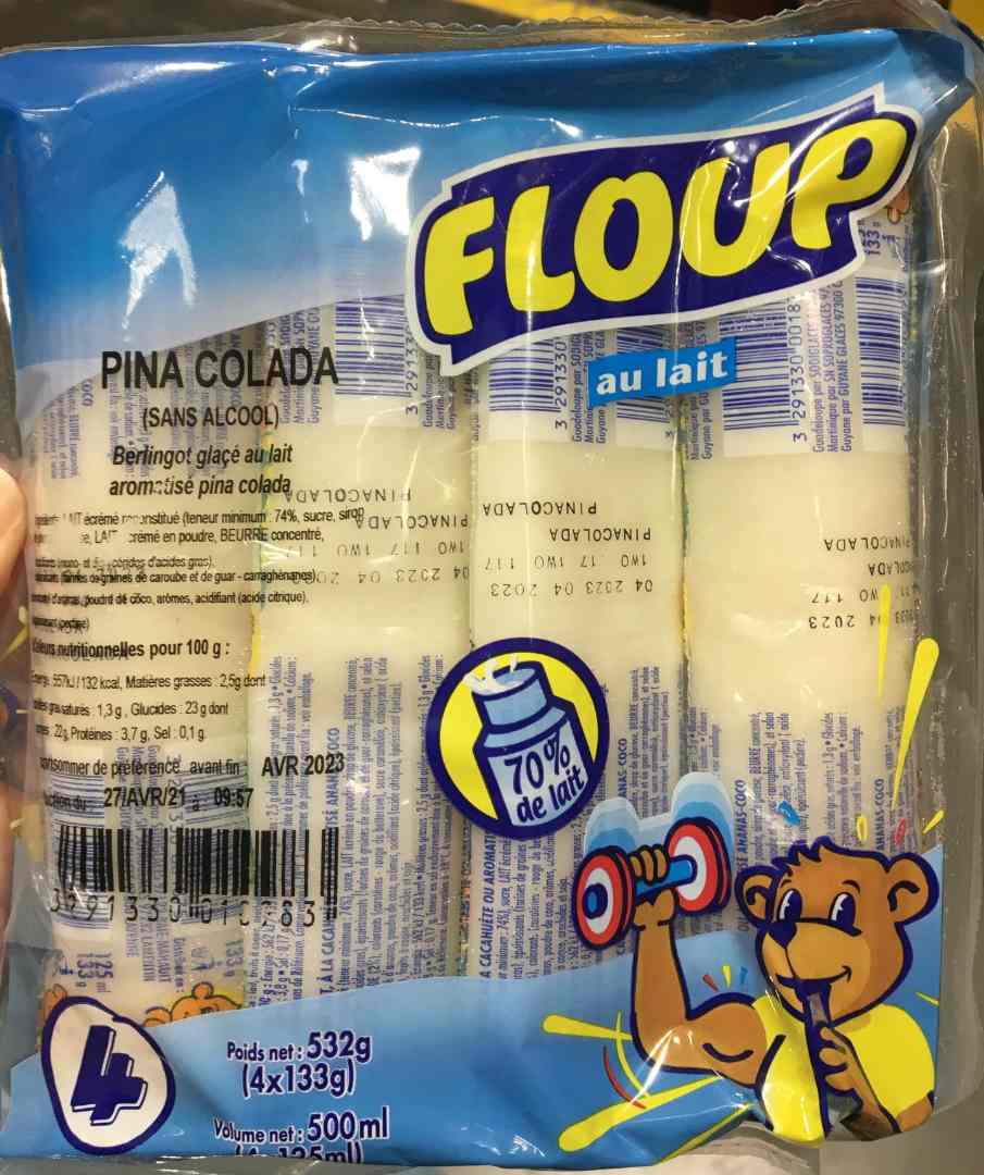 Floup lait pinacolda : photo 2 sur 2 du produit rappelé le 30/07/2021