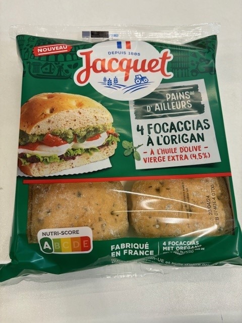 Focaccia a l'origan x4 Jacquet : photo du produit rappelé le 30/03/2024