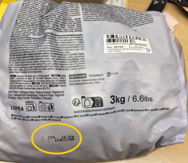Fougatreat naturelle 3 kg fraise figue Decathlon / Fouganza : photo 2 sur 2 du produit rappelé le 08/08/2025