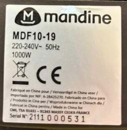 Friteuse compacte Mandine : photo 2 sur 2 du produit rappelé le 24/12/2024