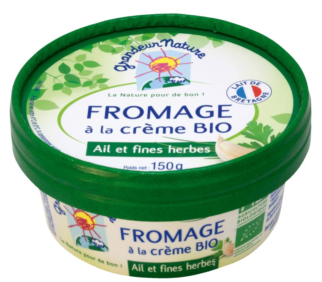 Fromage à la crème bio ail et fines herbes 150g Grandeur Nature : photo du produit rappelé le 23/07/2021