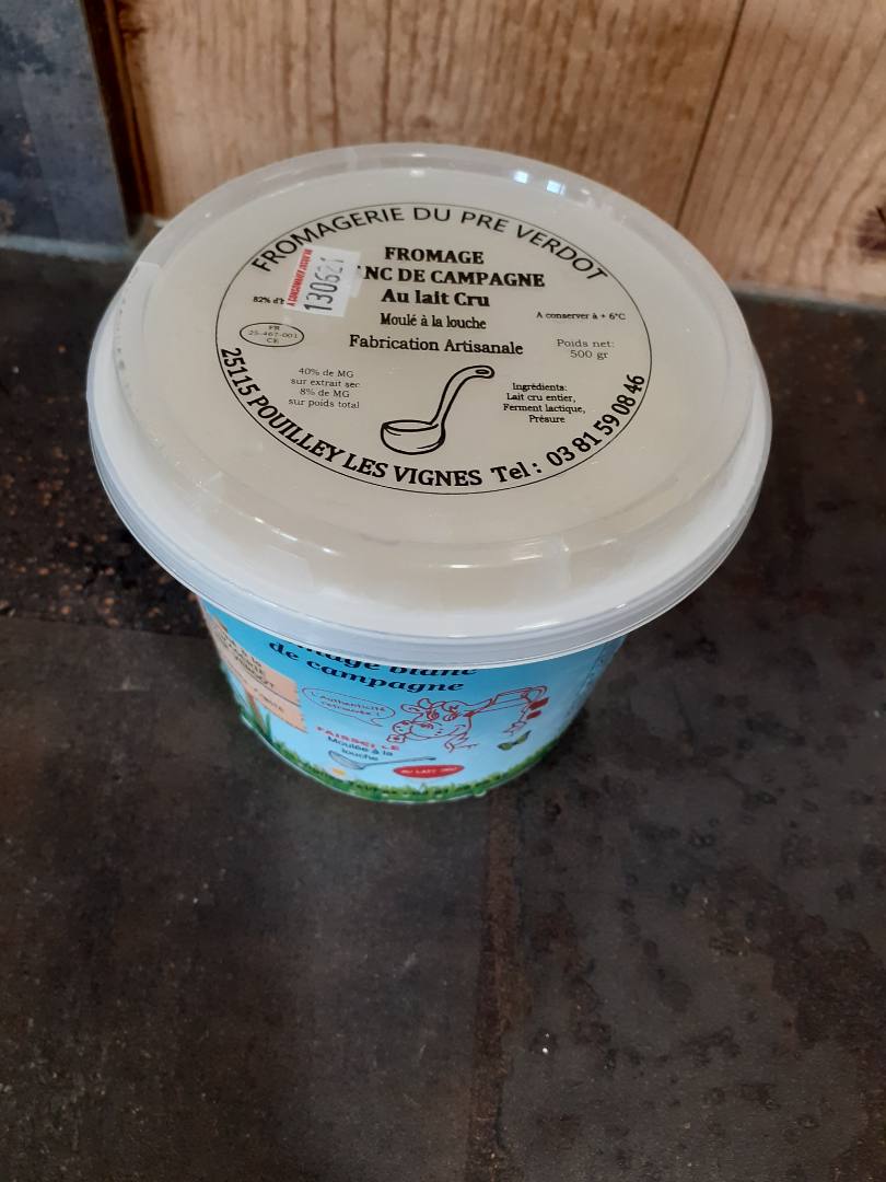 Fromage blanc au lait cru Fromagerie du Pré Verdot : photo du produit rappelé le 03/06/2021