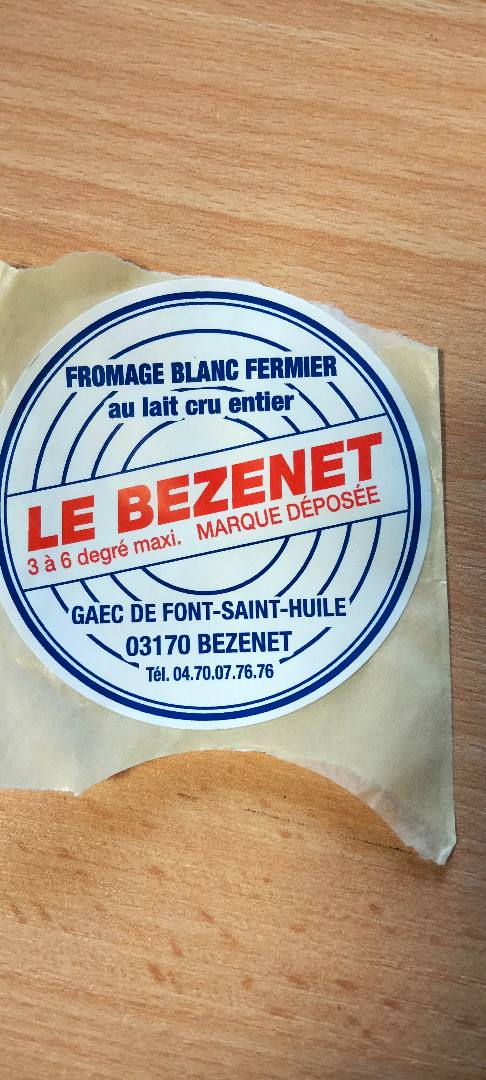 Fromage blanc fermier au lait cru entier Le Bezenet : photo du produit rappelé le 29/12/2023