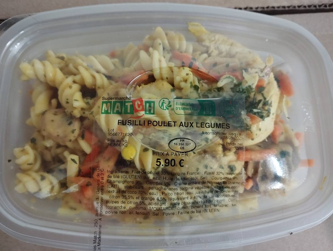 Fusilli poulet aux legumes Supermarchés Match : photo du produit rappelé le 19/05/2025