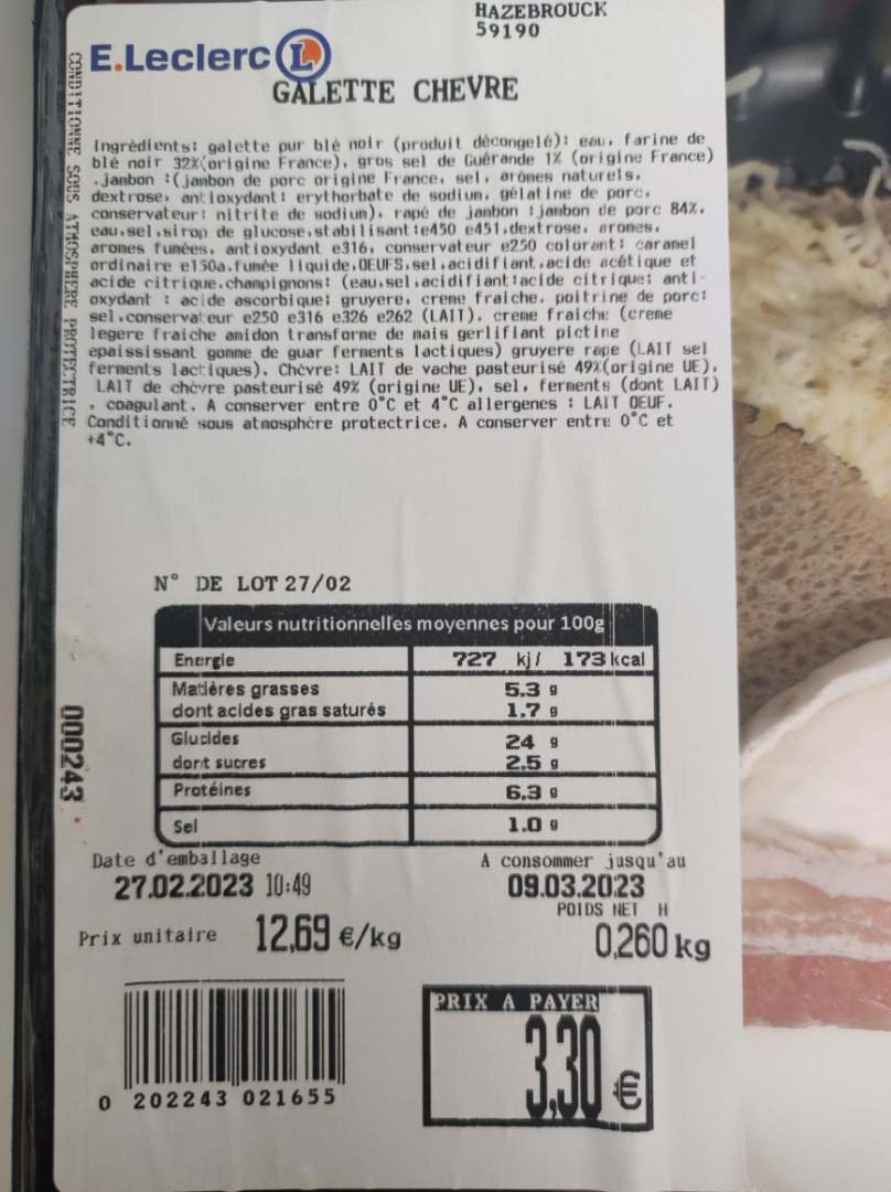 Galette chevre et galette complete Traiteur : photo du produit rappelé le 02/03/2023