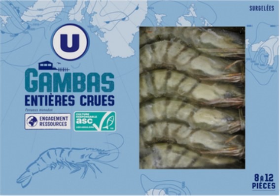 Gambas entieres u asc 600 g : photo du produit rappelé le 26/12/2023
