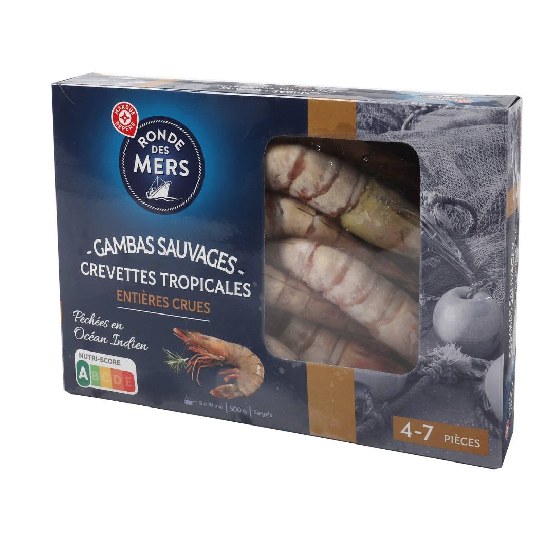 Gambas sauvages surgelees - crevettes tropicales entieres Ronde des Mers : photo du produit rappelé le 03/07/2025