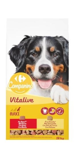 Gamme croquettes chiens companino vitalive : photo du produit rappelé le 24/12/2024