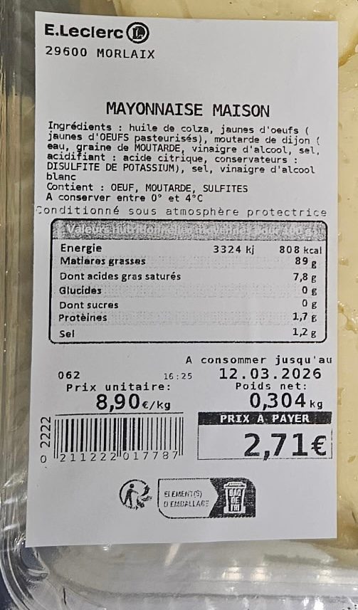 Gamme de plats préparés et snacks contenant de la mayonnaise : photo du produit rappelé le 09/03/2026
