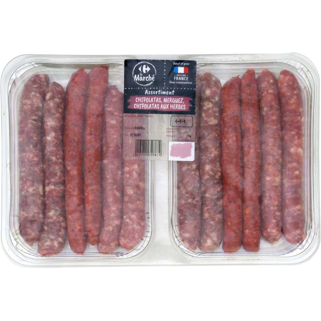 Gamme de saucisserie (chipolatas , merguez et farce) Marque de Carrefour : photo 3 sur 5 du produit rappelé le 27/05/2024
