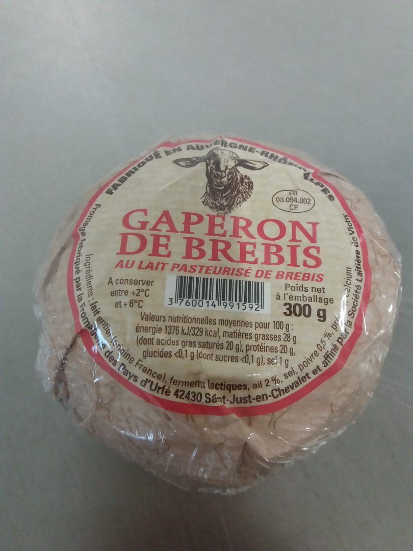 Gaperon de brebis 300g au lait pasteurisé Societe Laitiere de Vichy : photo du produit rappelé le 11/02/2023
