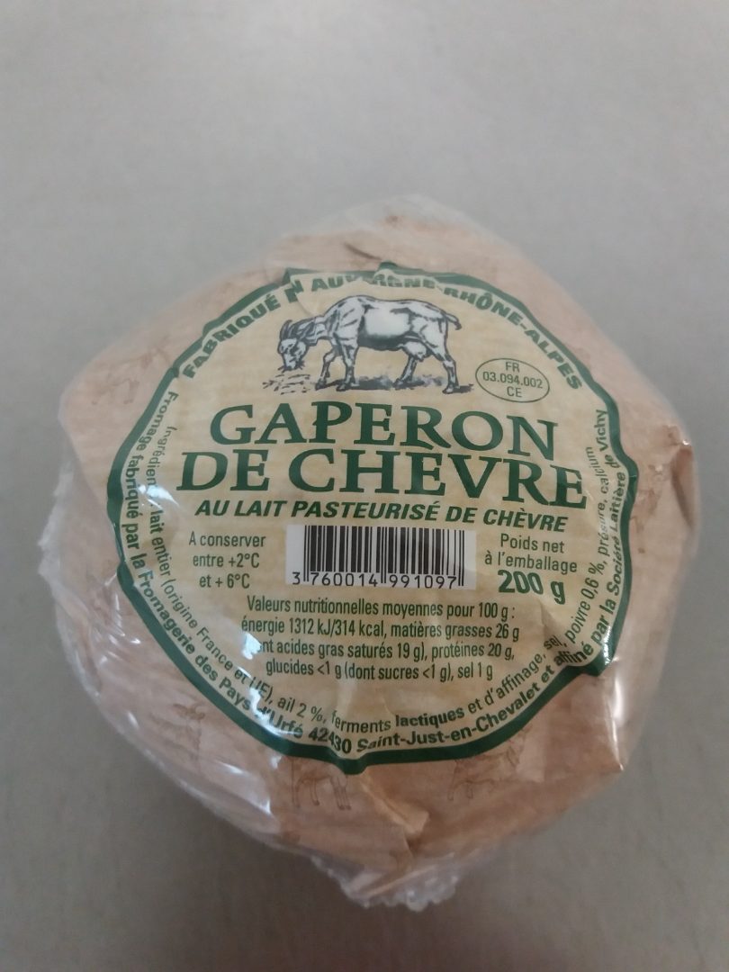 Gaperon de chèvre 200g au lait pasteurisé Societe Laitiere de Vichy : photo du produit rappelé le 11/02/2023