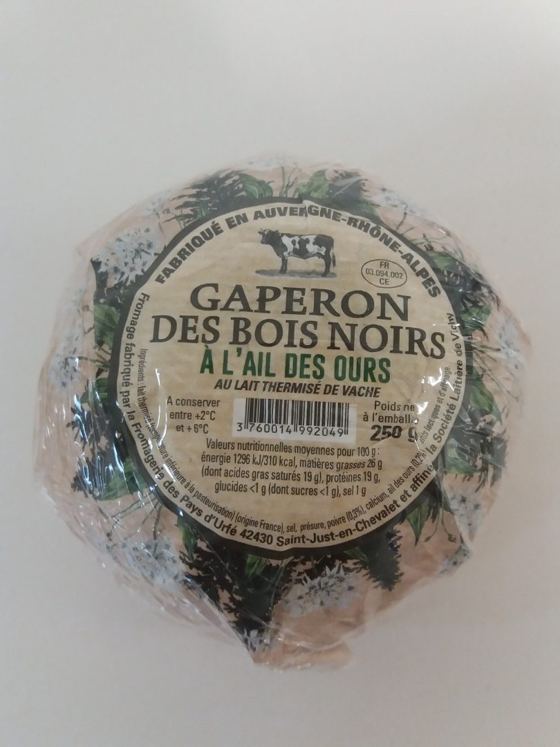 Gaperon des bois noirs a l'ail des ours 250g lait Societe Laitiere de Vichy : photo du produit rappelé le 10/02/2023