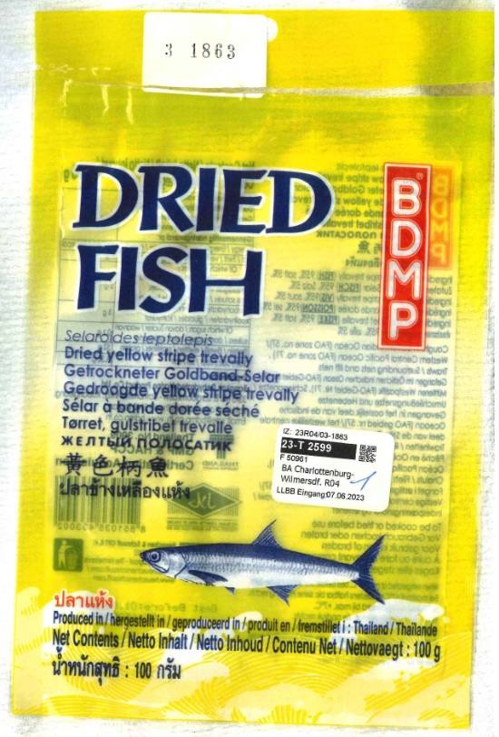 Garangue jaune séché - dried yellow stripe trevally BDMP : photo du produit rappelé le 10/07/2023