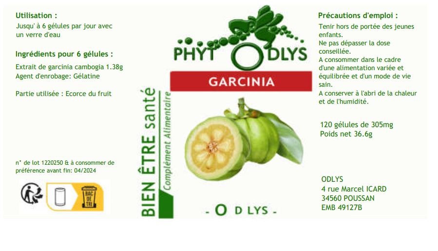 Garcinia Odlys : photo du produit rappelé le 21/05/2025