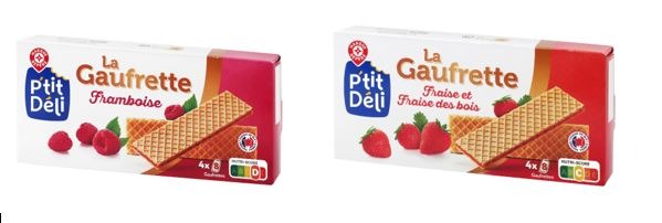 Gaufrette a la framboise 160g & gaufrette fraise et fraise P’tit Deli : photo du produit rappelé le 21/04/2023