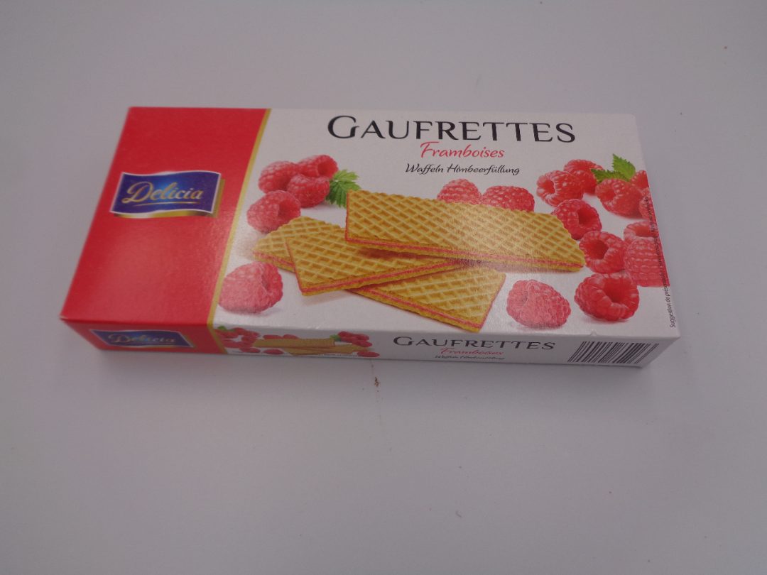 Gaufrettes avec 66,3% de fourrage à la framboise, aromatisé Delicia : photo du produit rappelé le 20/04/2023