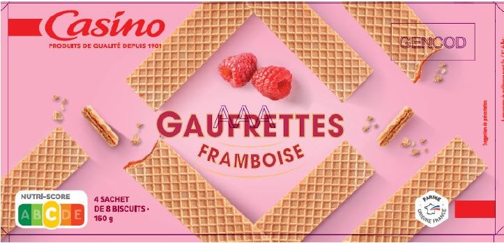 Gaufrettes framboise 160g Casino : photo du produit rappelé le 21/04/2023