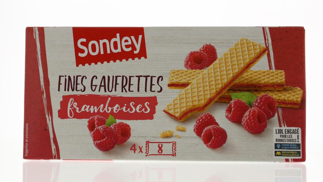 Gaufrettes framboise 160g Sondey : photo du produit rappelé le 20/04/2023