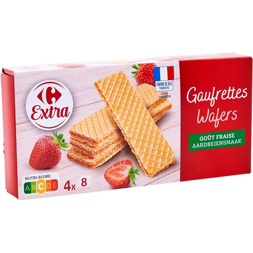 Gaufrettes goût fraise Carrefour Extra : photo du produit rappelé le 21/04/2023
