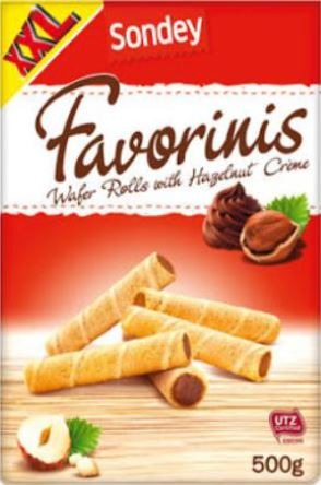 Gaufrettes roulées aux noisettes xxl 500g Sondey : photo du produit rappelé le 02/07/2021