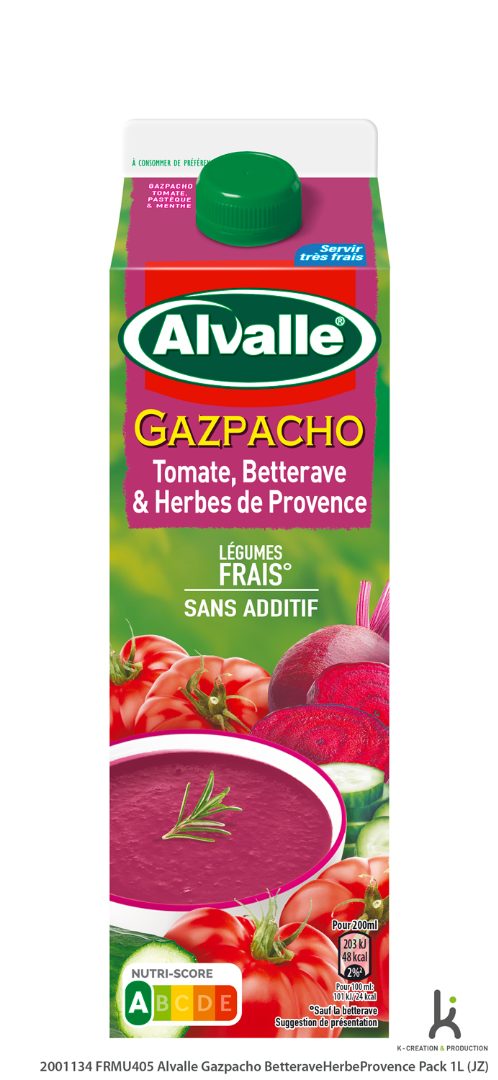 Gazpacho tomate, betterave et herbes de provence, soupe froide Alvalle : photo du produit rappelé le 24/09/2021