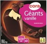 Géants vanille / chocolat noir x3 360 ml – 250.5 g Cora : photo du produit rappelé le 15/12/2021