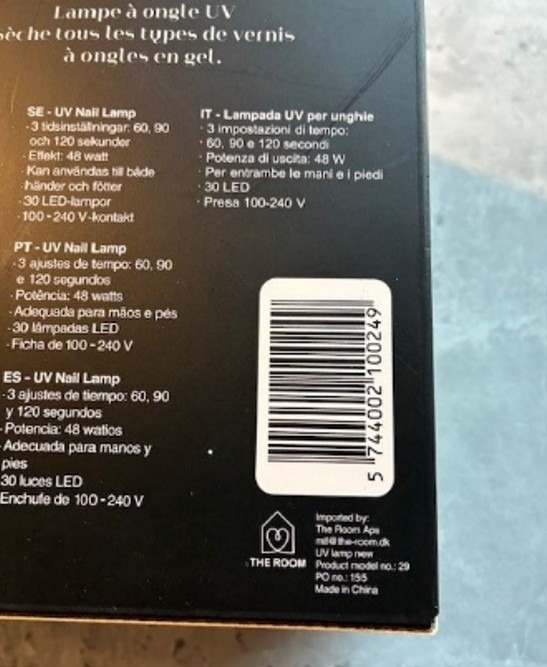 Gelpolish factory UV nail lamp : photo 2 sur 2 du produit rappelé le 19/12/2025