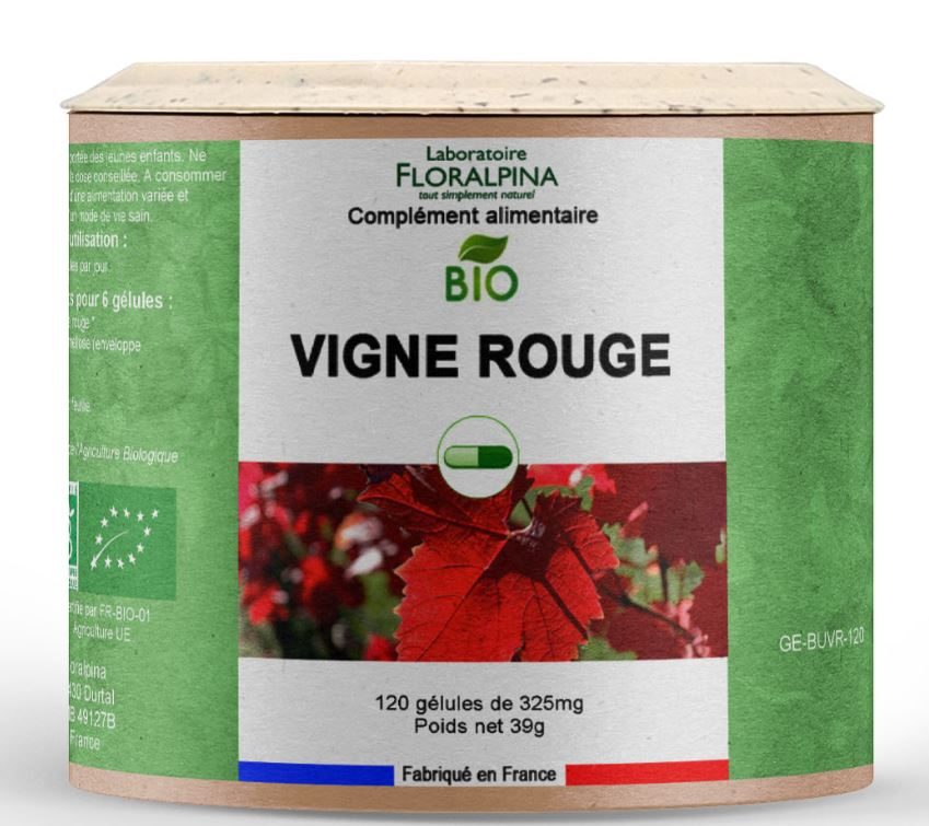 Gélules vigne rouge bio Laboratoire Floralpina : photo du produit rappelé le 31/10/2023