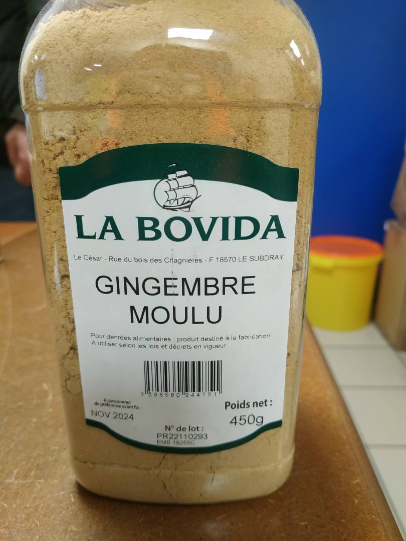 Gingembre moulu en pot de 450g La Bovida : photo du produit rappelé le 08/12/2022