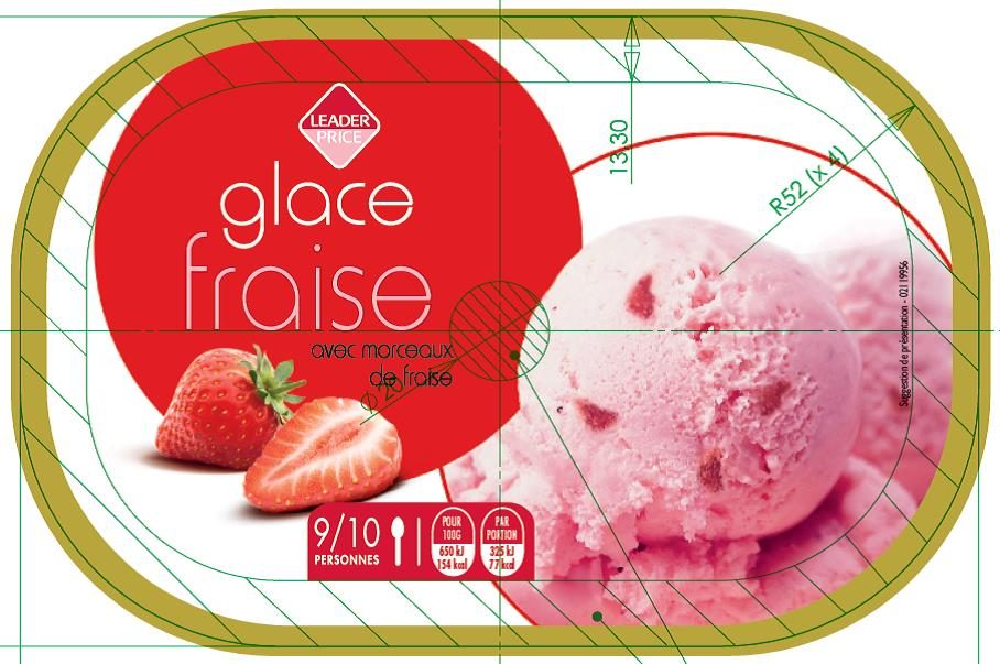Glace fraise avec morceaux de fraise, 500g / 1l, leader price : photo du produit rappelé le 03/02/2022