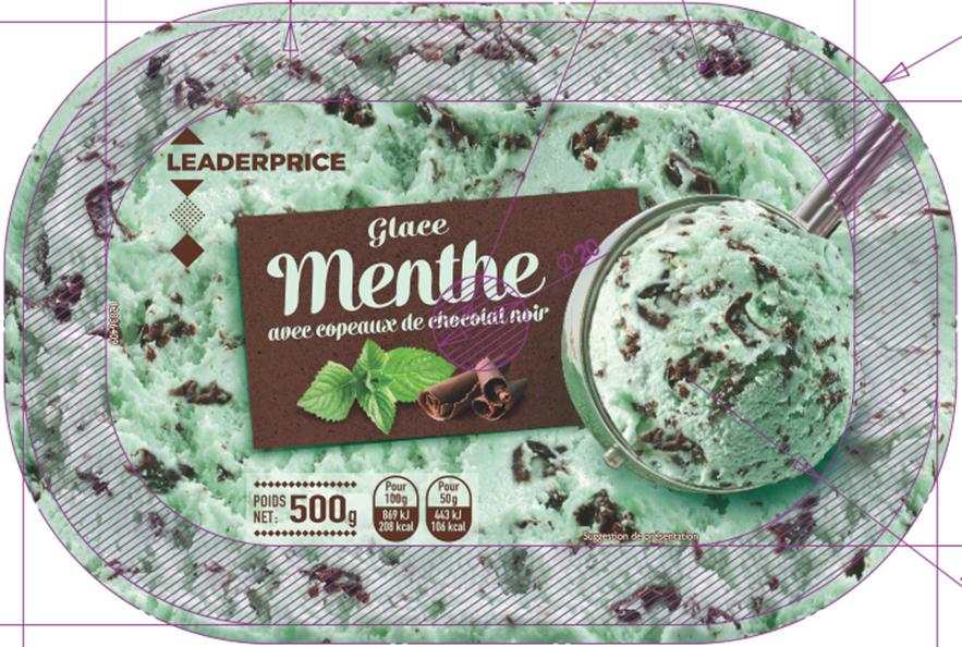 Glace menthe avec copeaux de chocolat noir 500g - leader price : photo du produit rappelé le 30/07/2021