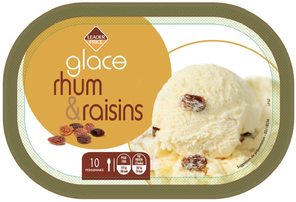 Glace rhum & raisins 511g/ 1l leader price : photo du produit rappelé le 28/07/2021