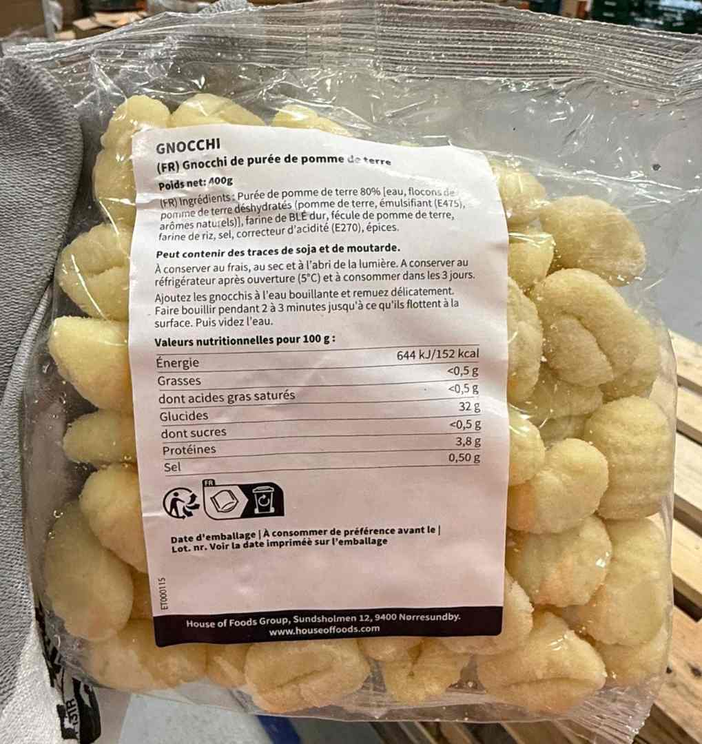 Gnocchi de purée de pomme de terre House of Foods Group : photo du produit rappelé le 05/07/2025