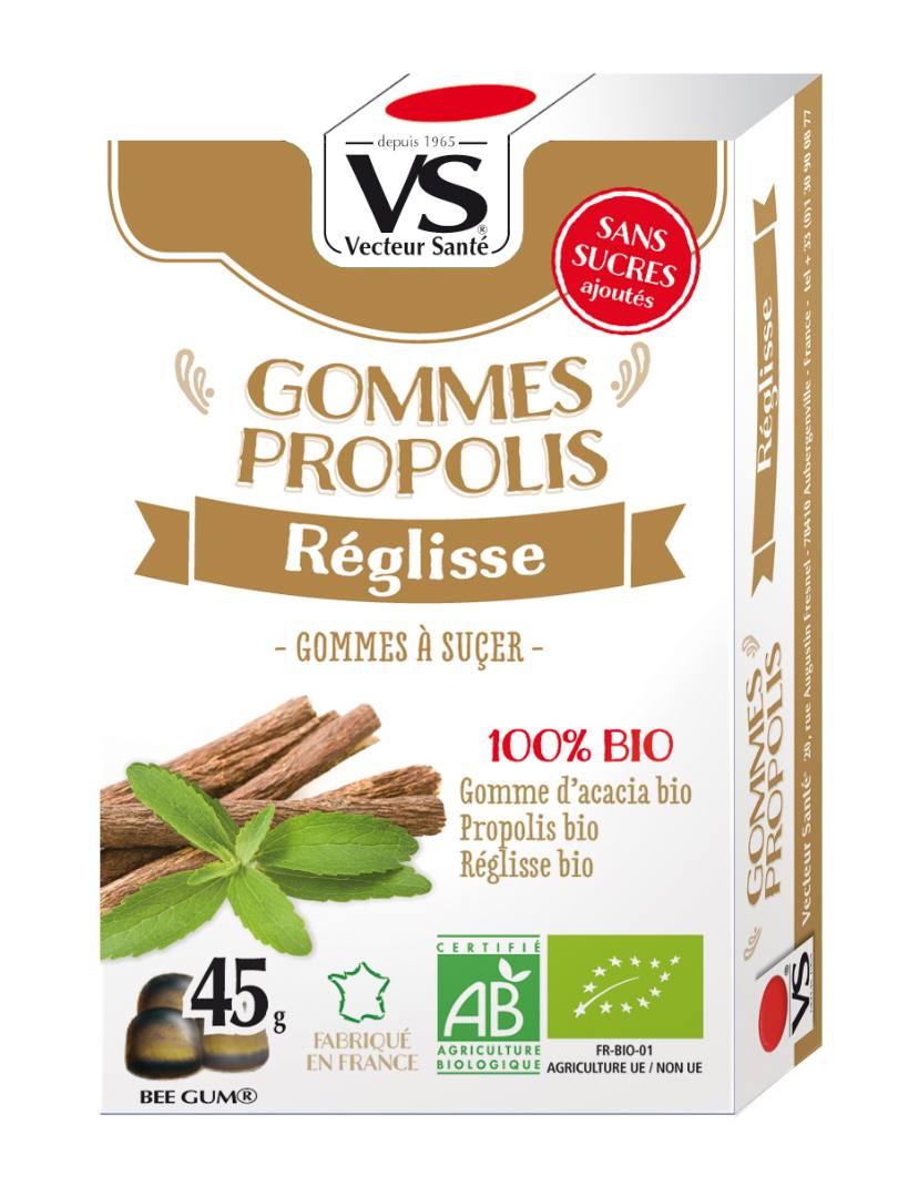Gommes propolis reglisse bio 45g Vecteur Sante : photo du produit rappelé le 02/11/2021