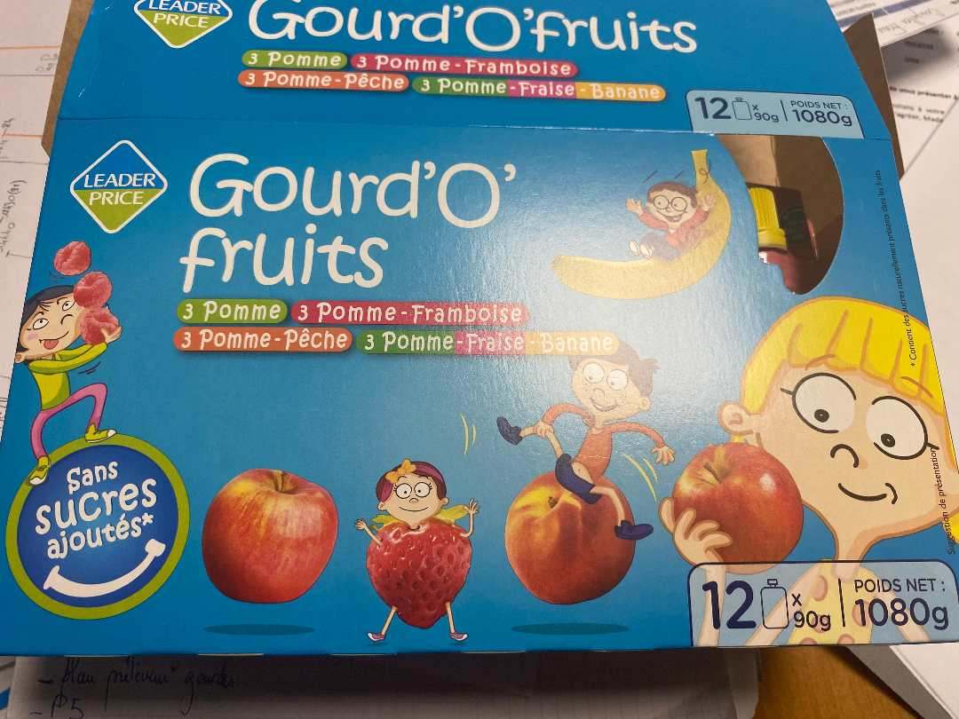 Gourd'o fruits : gourdes de purées de fruits sans sucres Leader Price : photo du produit rappelé le 28/11/2022
