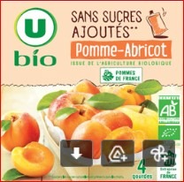 Gourdes compotes bio sans sucres ajoutés 4x90g U BIO : photo du produit rappelé le 21/03/2023