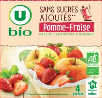 Gourdes compotes bio sans sucres ajoutés 4x90g U BIO : photo 2 sur 4 du produit rappelé le 21/03/2023