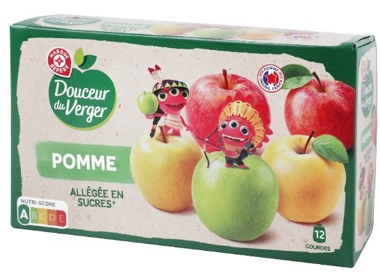 Gourdes compotes de pommes allegee en sucres 12x90g Douceur du Verger : photo du produit rappelé le 24/01/2023