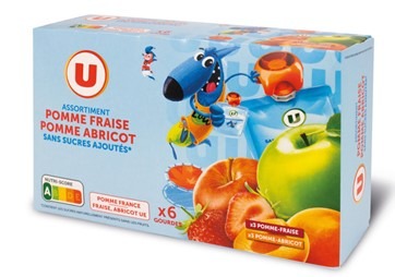 Gourdes pomme fraise / pomme abricot sans sucre ajoute u mat & lou : photo du produit rappelé le 04/01/2023