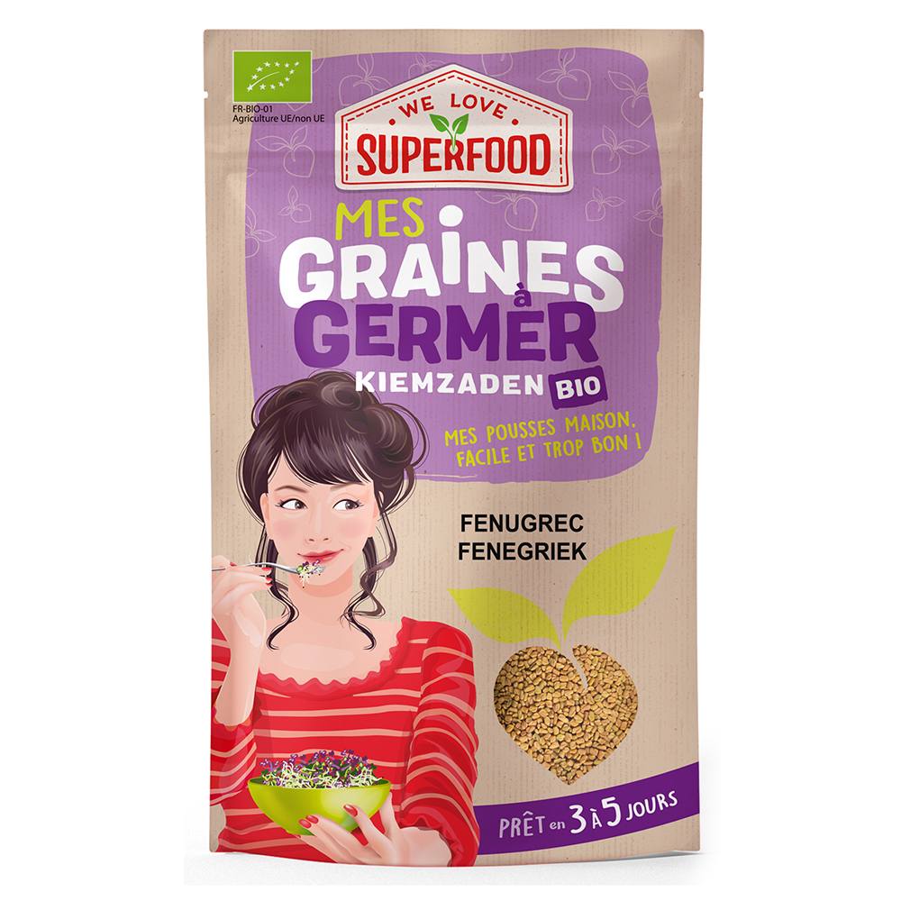 Graines a germer bio fenugrec 150g de marque we love superfood : photo du produit rappelé le 28/04/2021