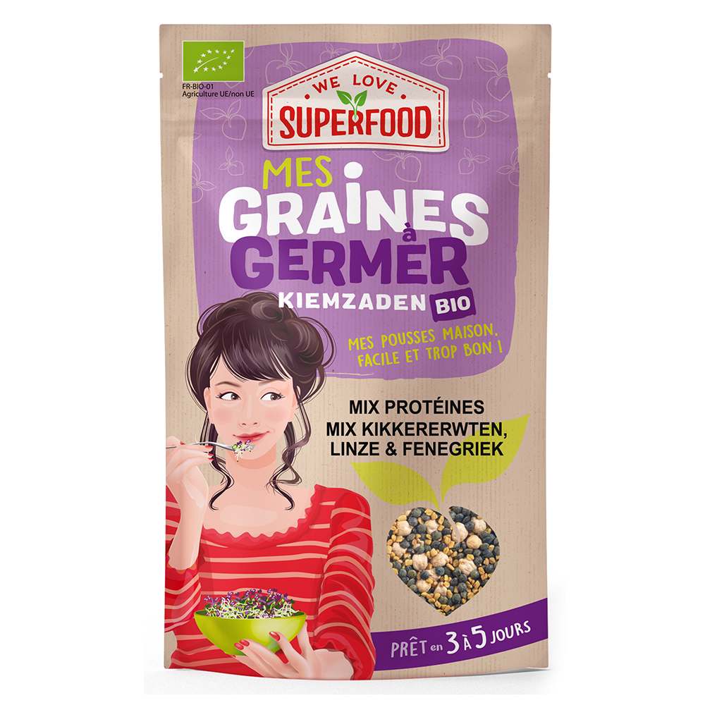 Graines a germer bio mixproteines 200g de marque we love superfood : photo du produit rappelé le 28/04/2021