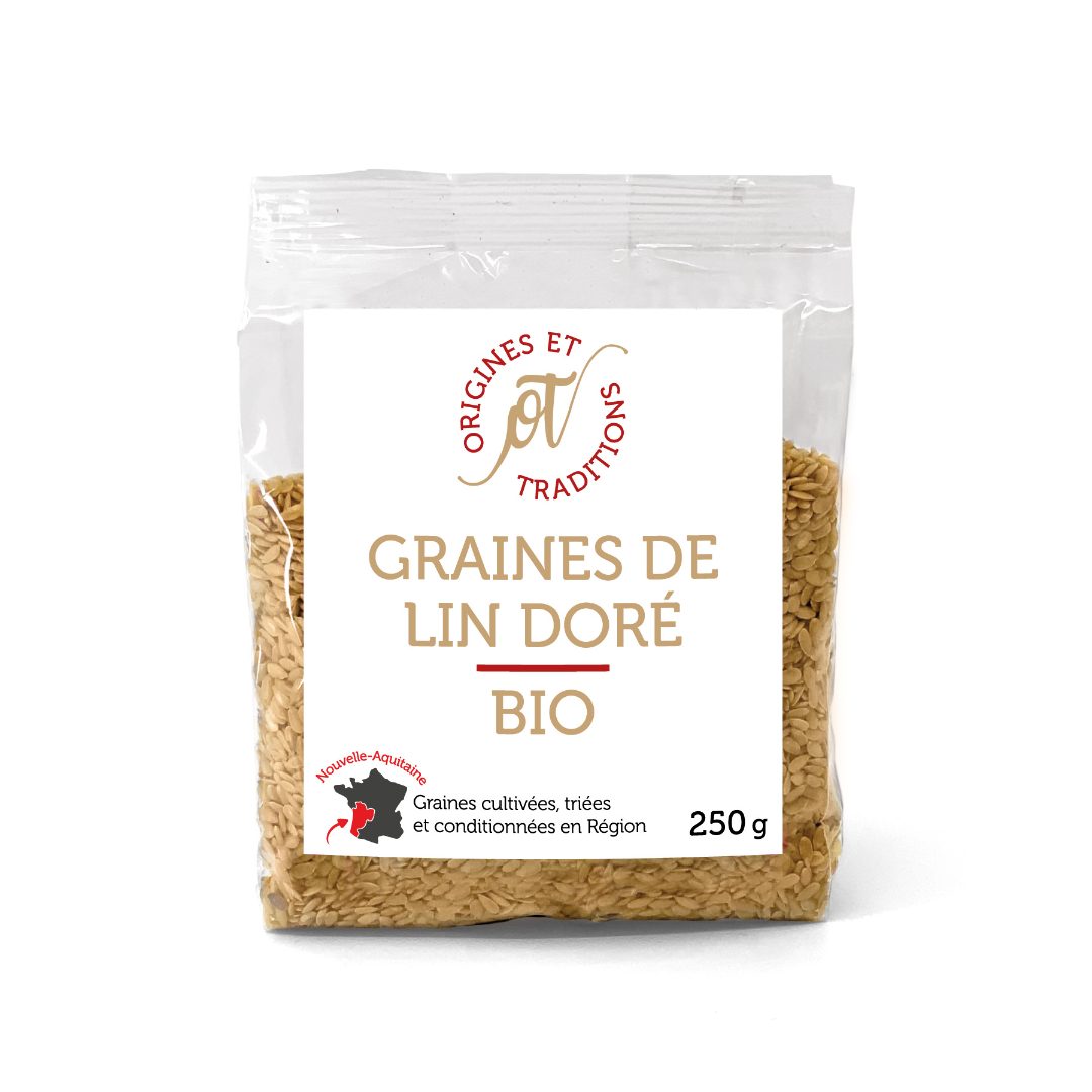 Graines de lin dore bio en sachets de 250g Origines et Traditions : photo du produit rappelé le 10/07/2026