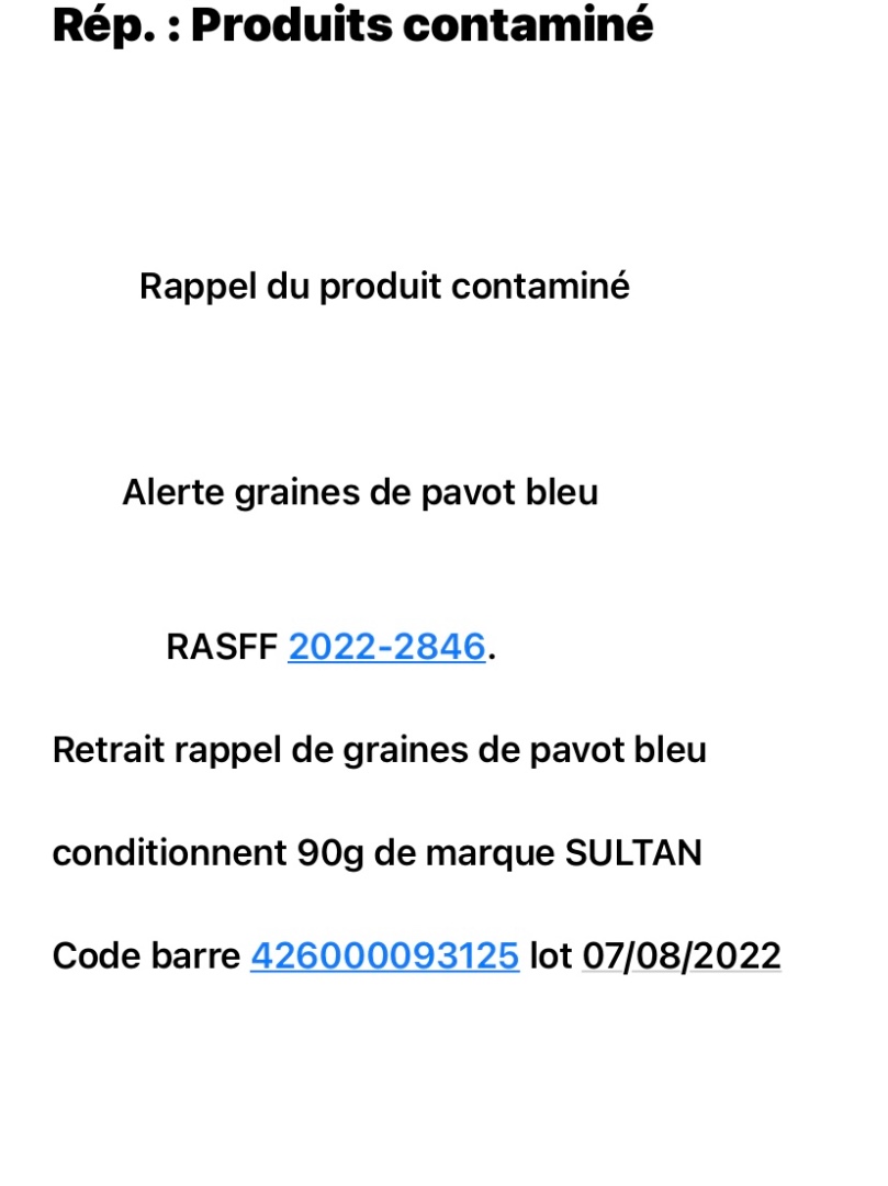 Graines de pavot bleu Sultan : photo du produit rappelé le 29/06/2022