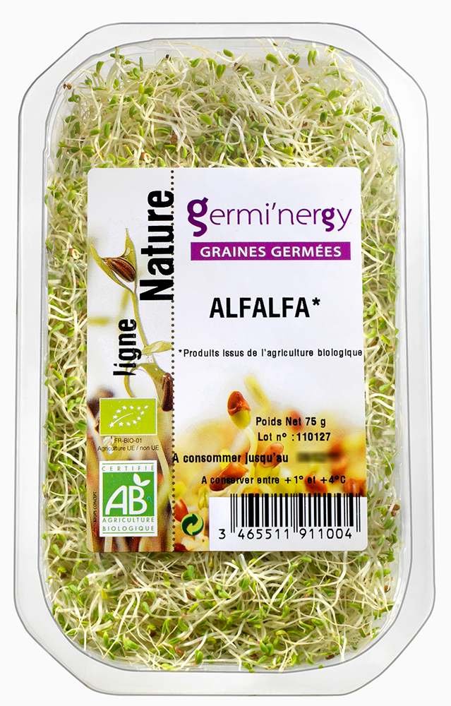 Graines germées biologiques alfalfa 75g Germi'nergy : photo du produit rappelé le 05/05/2022