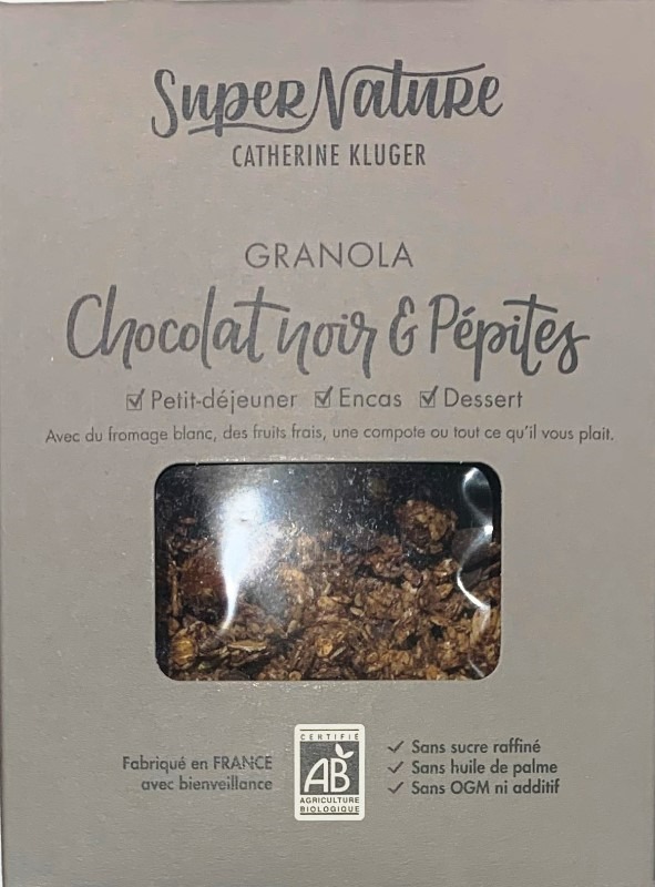 Granola chocolat & pépites 350g Supernature : photo du produit rappelé le 30/06/2021
