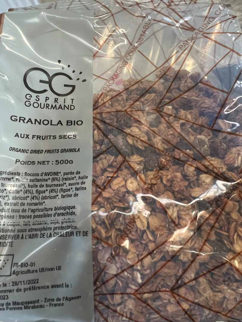 Granola fruits secs bio Eprit Gourmand : photo du produit rappelé le 28/12/2022